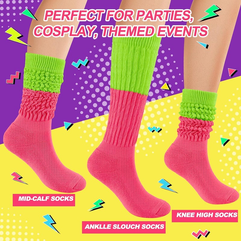 TRIITECH Store Neon Slouch Socks for Women, 80s 90s Scrunch Knee High Socks with Neon Earrings and Scrunchies for 80s 90s Party - Image 2